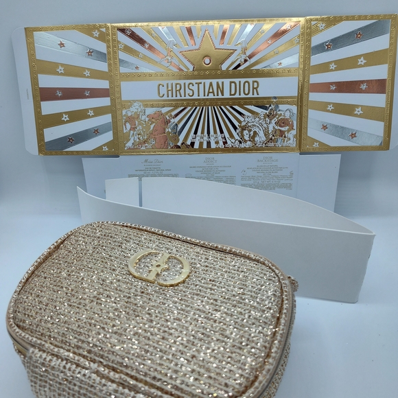Christian Dior Platinum Beauty GWP Gold Tweed Cosmetic Vanity Pouch NIB - Picture 9 of 11